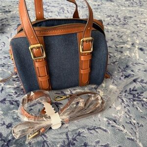 Time and Tru Blue and Brown Satchel